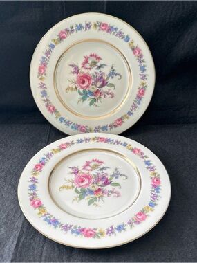 Castleton Manor USA Salad Plate Lot of 2 Cream Gold & Floral Border 8 1/4" VTG